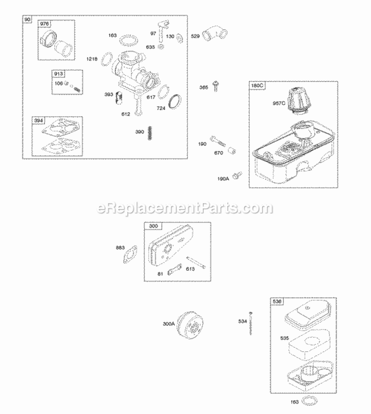 Air Cleaner Carburetor Exhaust System Fuel Supply Diagram and Parts List for  Briggs and Stratton Engine